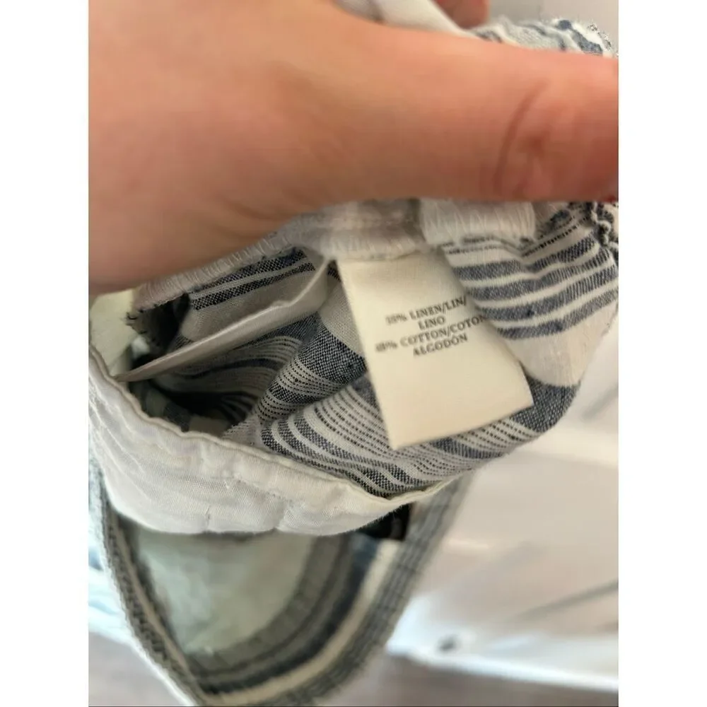 Ann Taylor linen stippled pants beach attire size xs blue and white